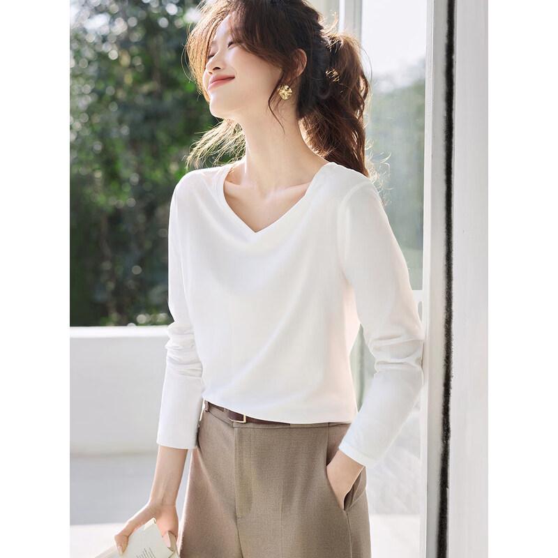 Women s V-Neck Long-Sleeve Casual T-Shirt 2XL белый
