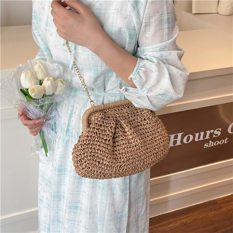 Woven Bag Women's 2025 New Fashion Versatile Clutch Bag High Value Hollow Contrasting Color Shoulder Bag Chain Messenger Bag