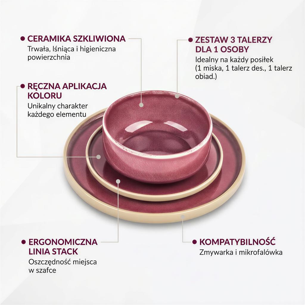 DINNER SET SET OF PLATES FOR 1 PERSON 3-PIECE STACK VIOLET Ø15-26 cm