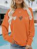 Women's Casual Heart Print Pullover Sweatshirt - Long Sleeve, Round Neck