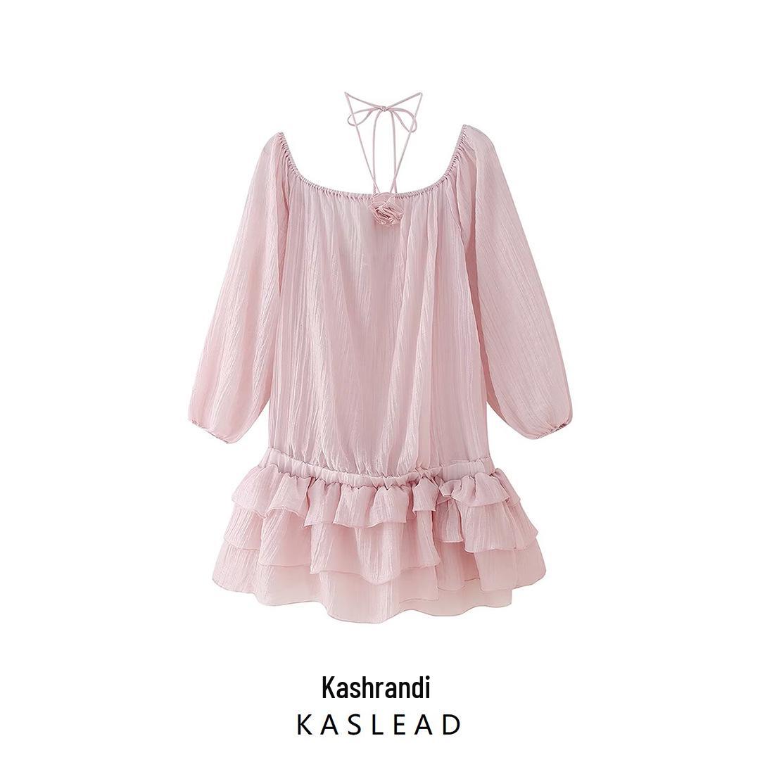 

2025 Spring Women s European & American Style Floral Pleated Ruffle Dress Large