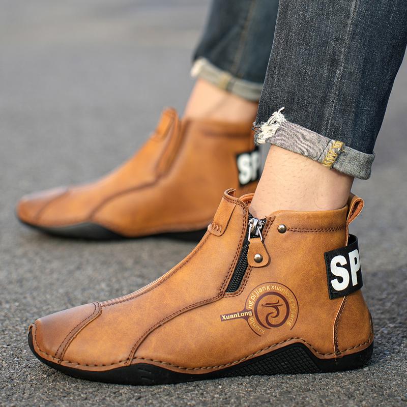 Brand Winter Plush Men's Boots Waterproof Leather Men Snow Boots Outdoor Zipper Ankle Boots Casual Men's Shoes