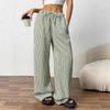 Pantalon long décontracté ample à jambes larges, rayé, bloc de couleurs, taille haute pour femme