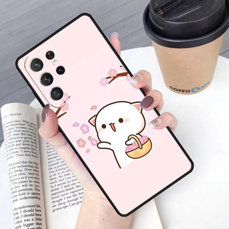 Mochi Peach Cat phone case Cover For Samsung Galaxy S24 S25 Ultra S21 S22 Ultra S10E Note 10 Plus Note 20 FE S23