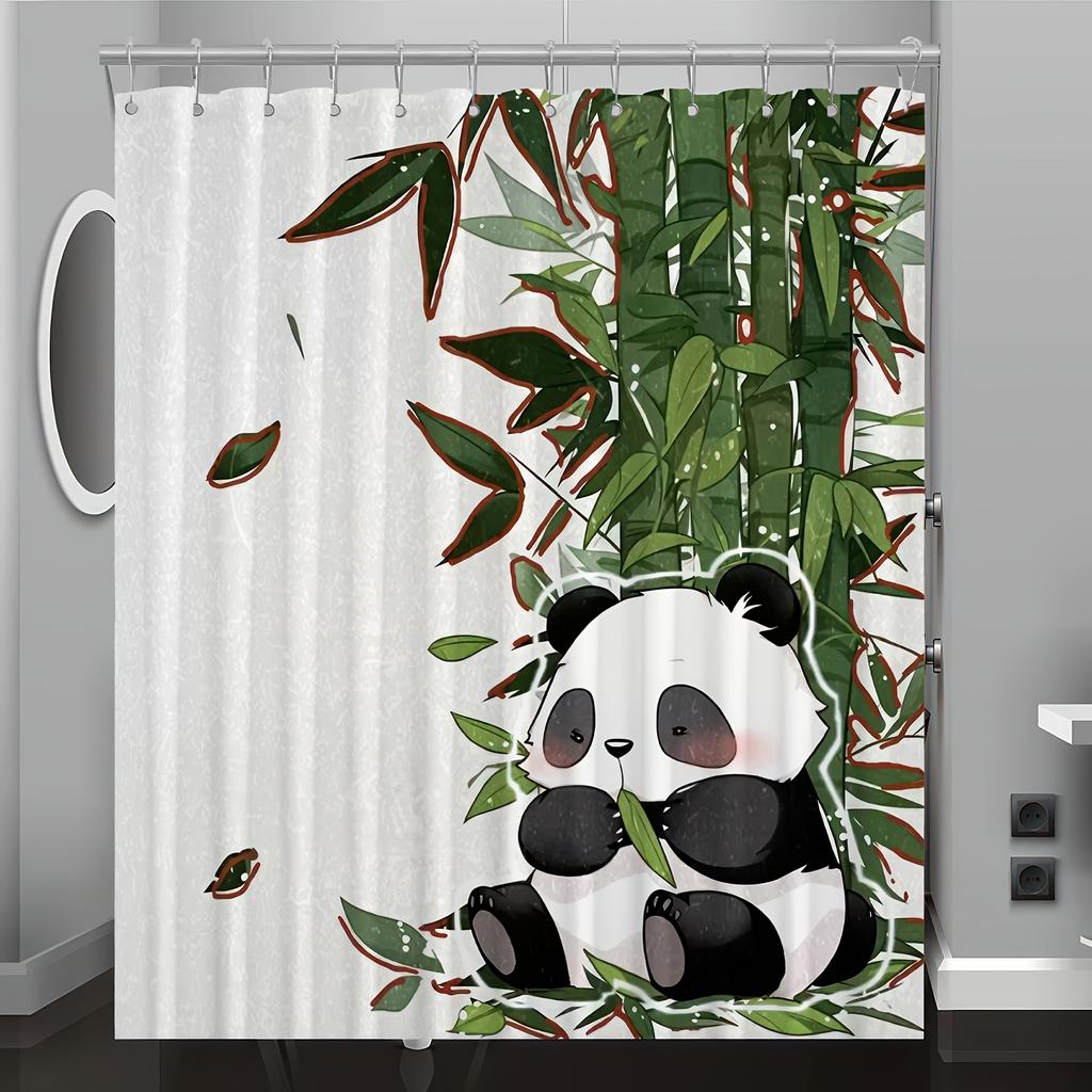 Bamboo Panda Cartoon Pattern Digital Print Shower Curtain - Machine Washable,Reversible Polyester,All-Season Bathroom/Home Decor