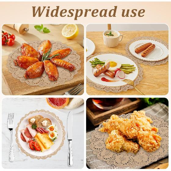 100 Pcs Paper Doilies, 13.4 inch Round Disposable Lace Paper Place Mats Placemat, Decorative Table Pad for Food Cakes Crafts Party Weddings Tableware