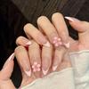 Handmade Press On Nails French 3D Carved Flowers Delicate Elegant Phototherapy Fake Nail Patch Artificial Nail Reusable