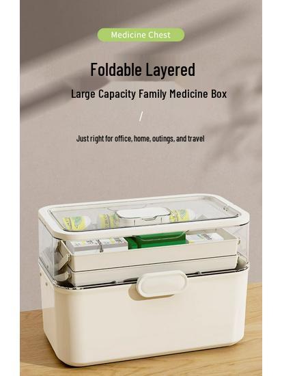 Large Capacity Family Medicine Box with Multi-Layer First Aid Storage for Household and Children