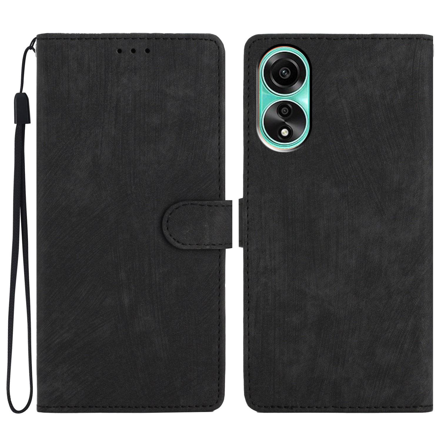 

For Oppo A38 4G Case Skin-touch Leather Wallet Cover Solid Color Phone Shell Black