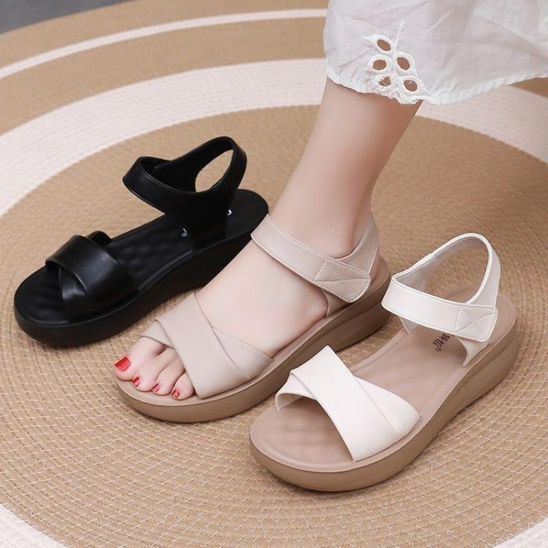 Summer Women's Shoes Platform-soled Wedge Heel Fashion One-button Open-toe Fashion Mom Fashion Sandals