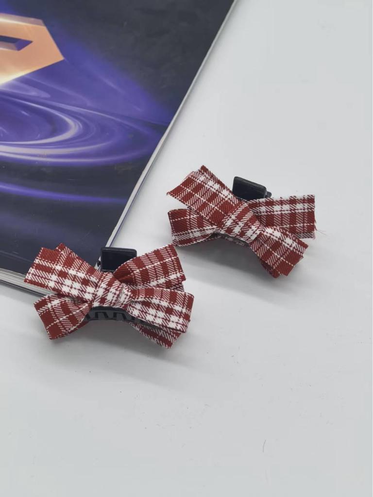 Red Plaid Bow Hair Clip - Women's Daily Hair Accessory