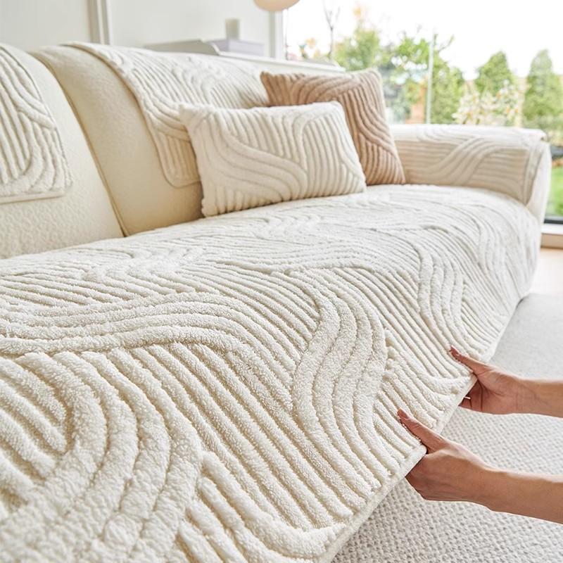 Thickened Plush Sofa Cushion Autumn and Winter New  Cream Style Straight Row High-grade Non-slip Cushion Cover Cloth Towel