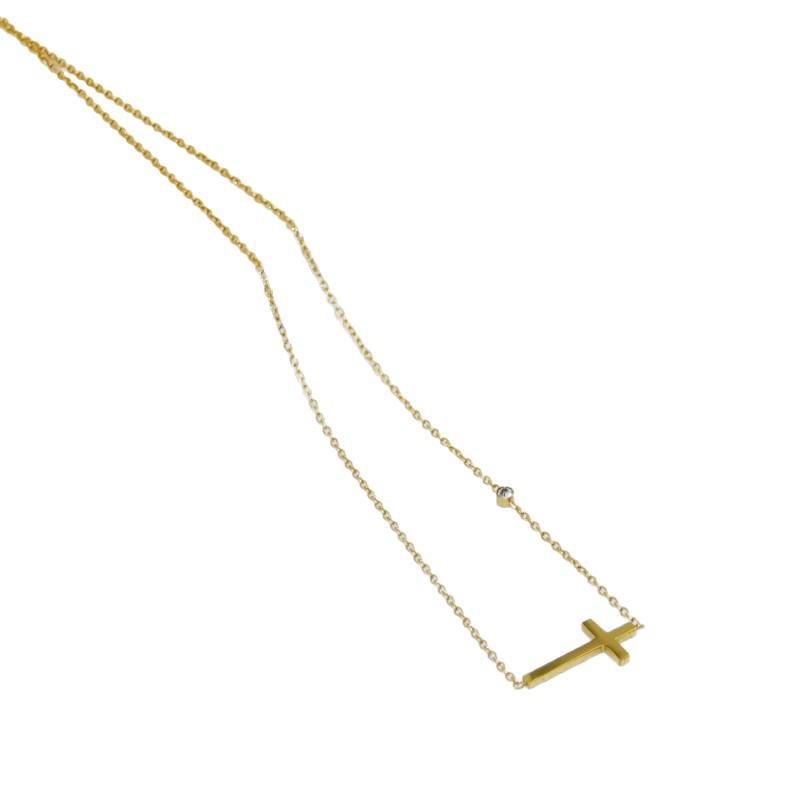 Non-fading Titanium Steel European and American Style Zircon Cross Necklace - Simple, Shiny Clavicle Chain