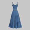 Women Solid Color Dress Set Camisole Top and A-line Long Skirt