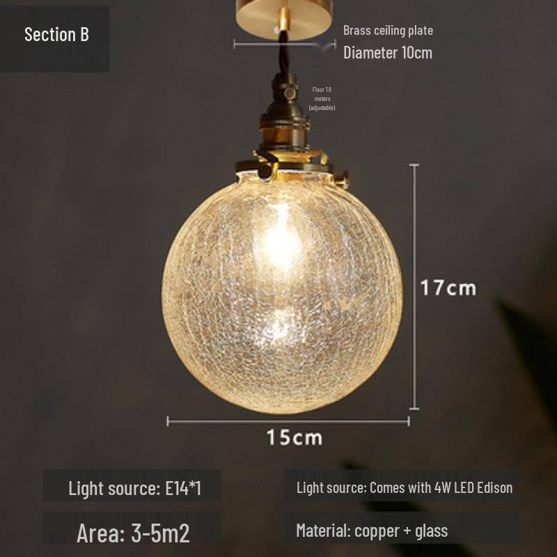 Nordic Minimalist Brass and Glass Pendant Light for Bedroom, Bedside, and Restaurant Ambience