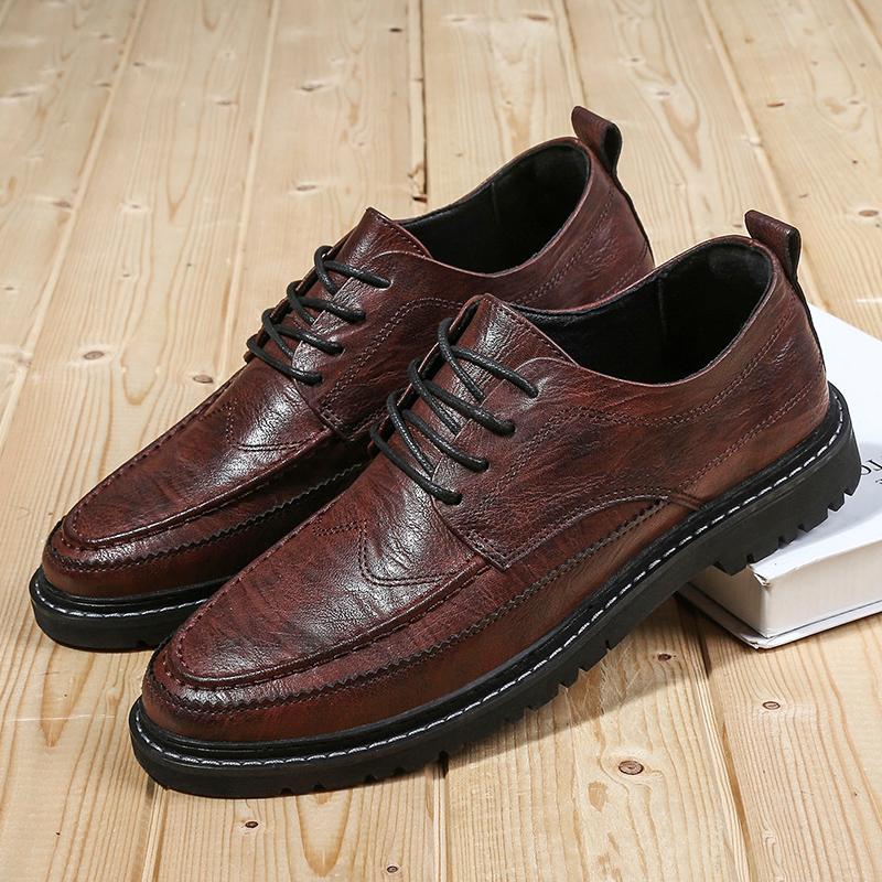 Men's Quality Leather Shoes British Business Lace Up Fashion Black Split Leather Shoes Men Moccasin
