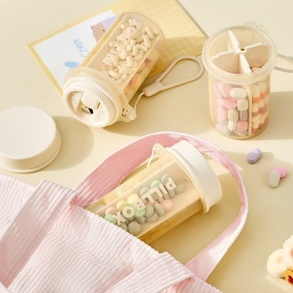 Practical Portable 4 Grids Pill Box Moisture-proof Sealed Pill Storage Box Sub-packaging with Lid Vitamin Organizer for Home
