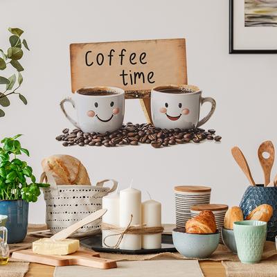 Süße Kaffeetasse mit Spruch Wandaufkleber für Café-Hintergrunddekoration Selbstklebend Abnehmbare Aufkleber