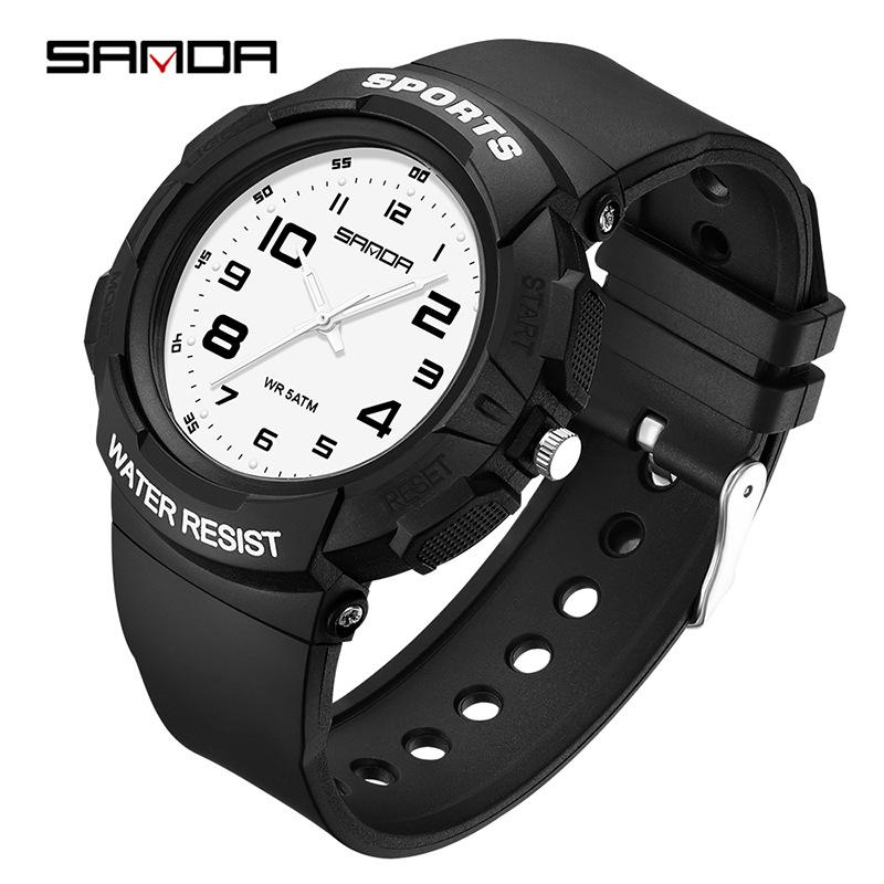 Sanda Wasserdichte Leuchtende Quarz-Armbanduhr - Einfaches Zeigerdesign für Schüler