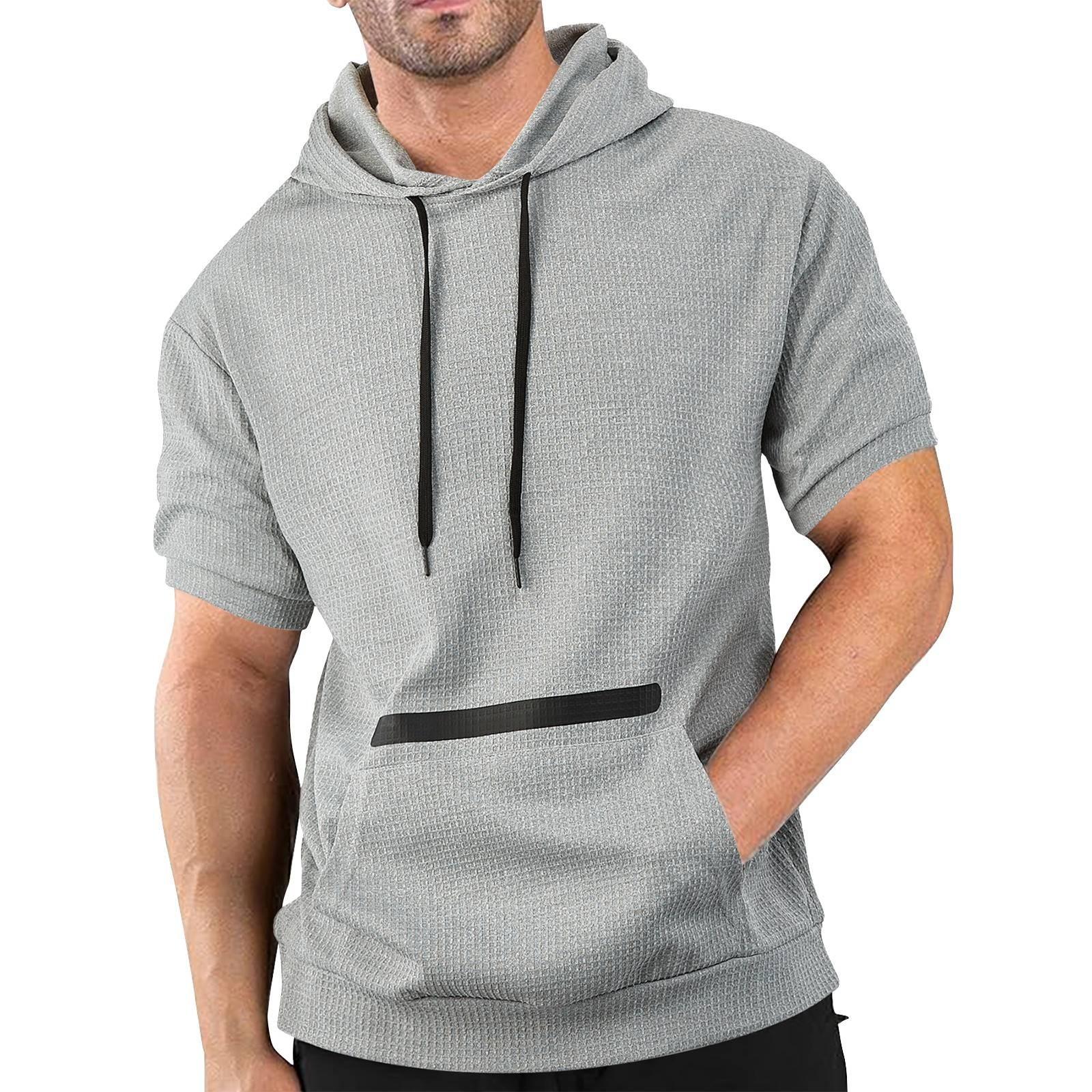 

Мужская летняя повседневная футболка с капюшоном и короткими рукавами, однотонная футболка с верхом XL