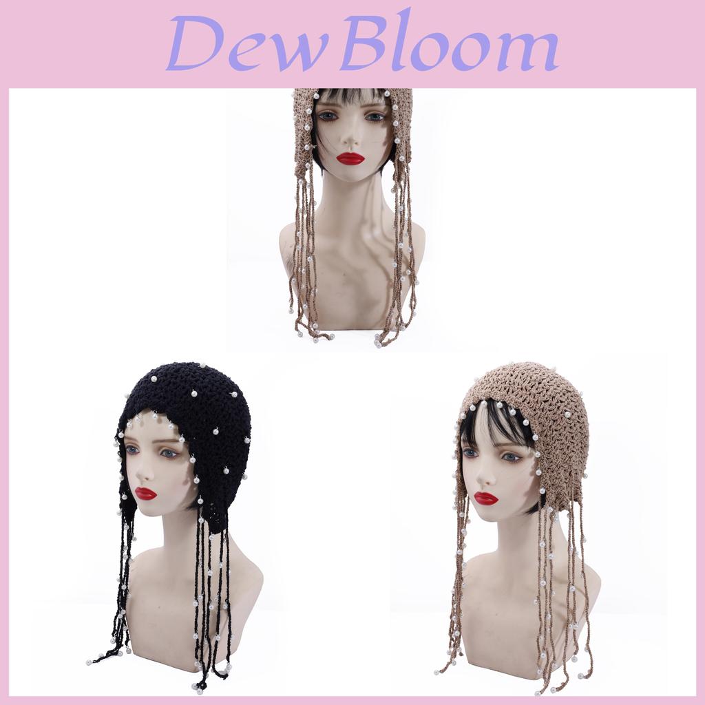Ethnic Style Handwoven Sun Hat With Tassels And Pearls For Summer Sun Protection