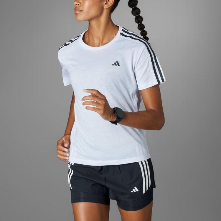 Adidas Three Stripes Color Block Round Neck Short Sleeve T-Shirt Women T-Shirts White IQ3876