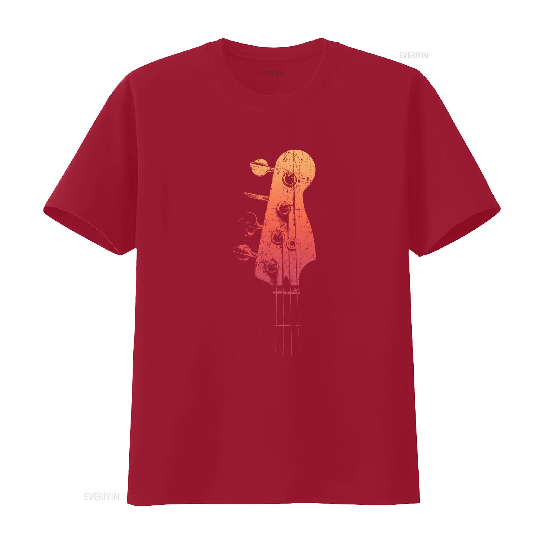 Retro Bass Guitar Headstock Print T Shirt for Bassist and Player vintage Washed homme Stylish Breathable designer clothes S