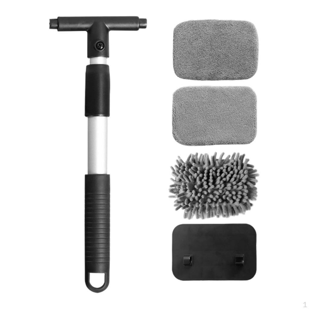 Car Window Cleaner Tool with Extendable Handle And 4 Washable Pads for Auto Detailing