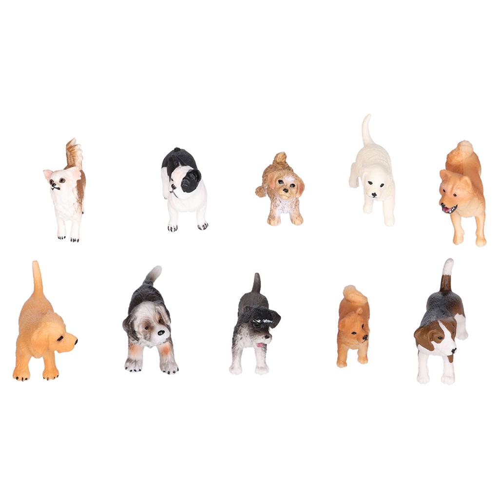 10 STK Mini Hundefigurer Leketøyssett Håndmalt Plast Simulasjon Valpefigurer Lekeplasssett10 Sett