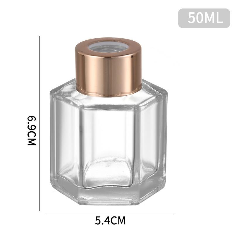 Hexagonal Glass Aromatherapy Bottle - Transparent Flameless Essential Oil Diffuser with Rattan Fragrance Sticks.