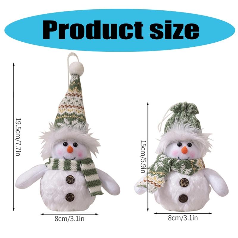 Pack of 2 Christmas Snowman Ornament with Knitted Hat and Scarve Decorative LED Lights Holiday Decoration Accessories