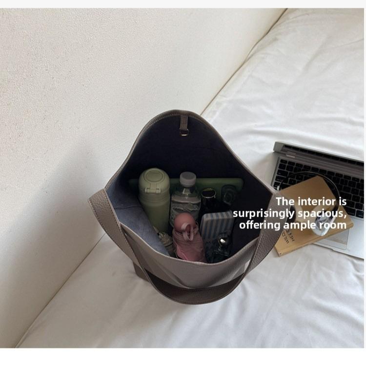 Lazy-looking Large Bag, Simple Shoulder Bag, Soft Leather Bucket Bag