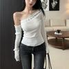 VAYLA Rivet Off Shoulder Sweaters For Women Sexy Pullovers Asymmetric Knitted Tops