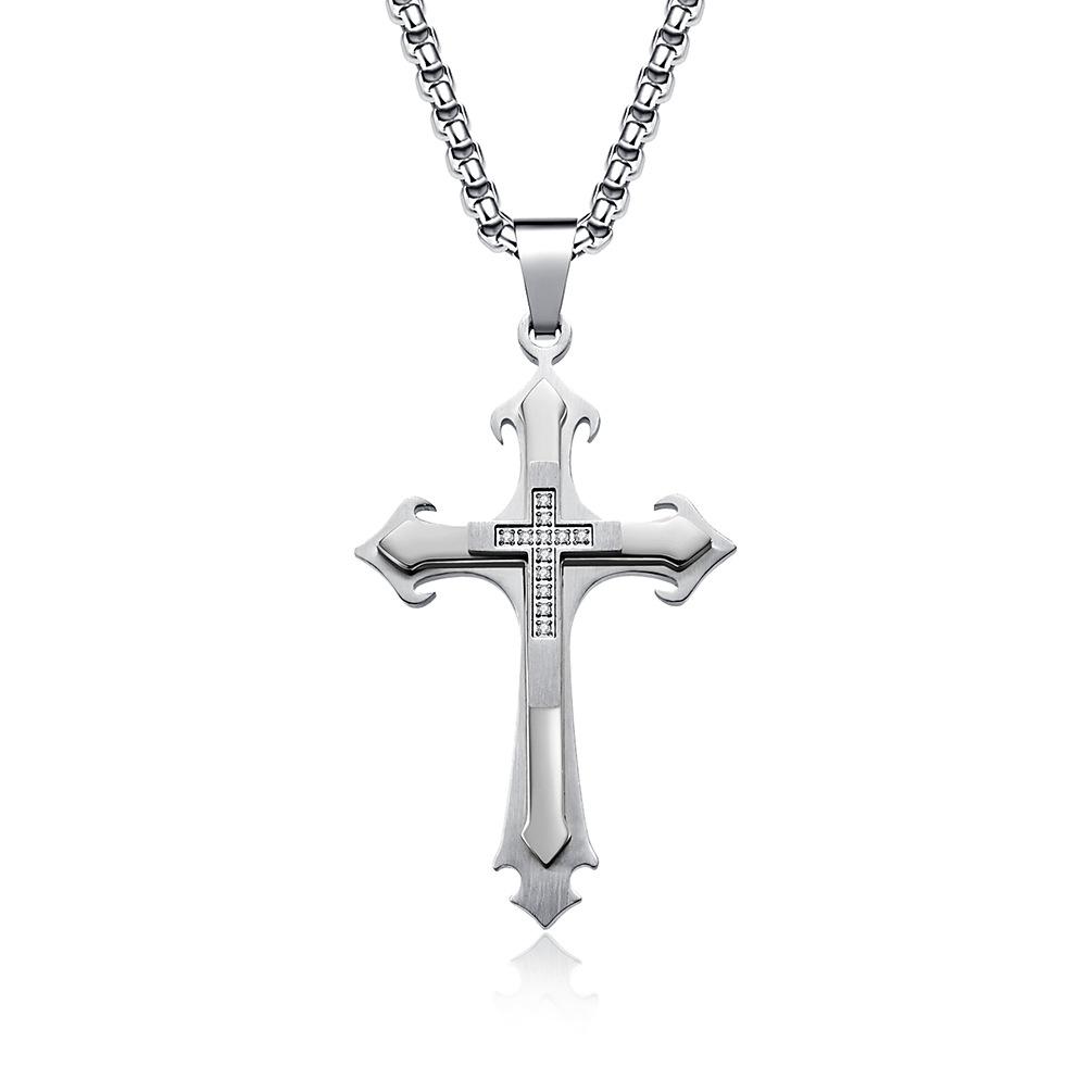 2025 Jewelry Inlaid Zircon Cross Pendant Clavicle Chain Men's Classic Personalized Versatile Necklace