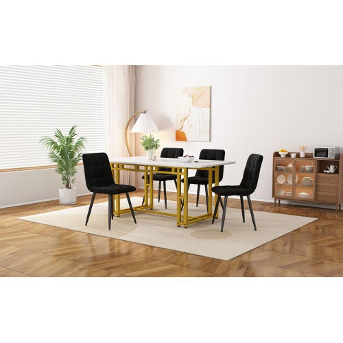 Table De Salle À Manger - MUVOE - 120x70cm - Dorée - 4 Chaises Noires - Élégance Moderne