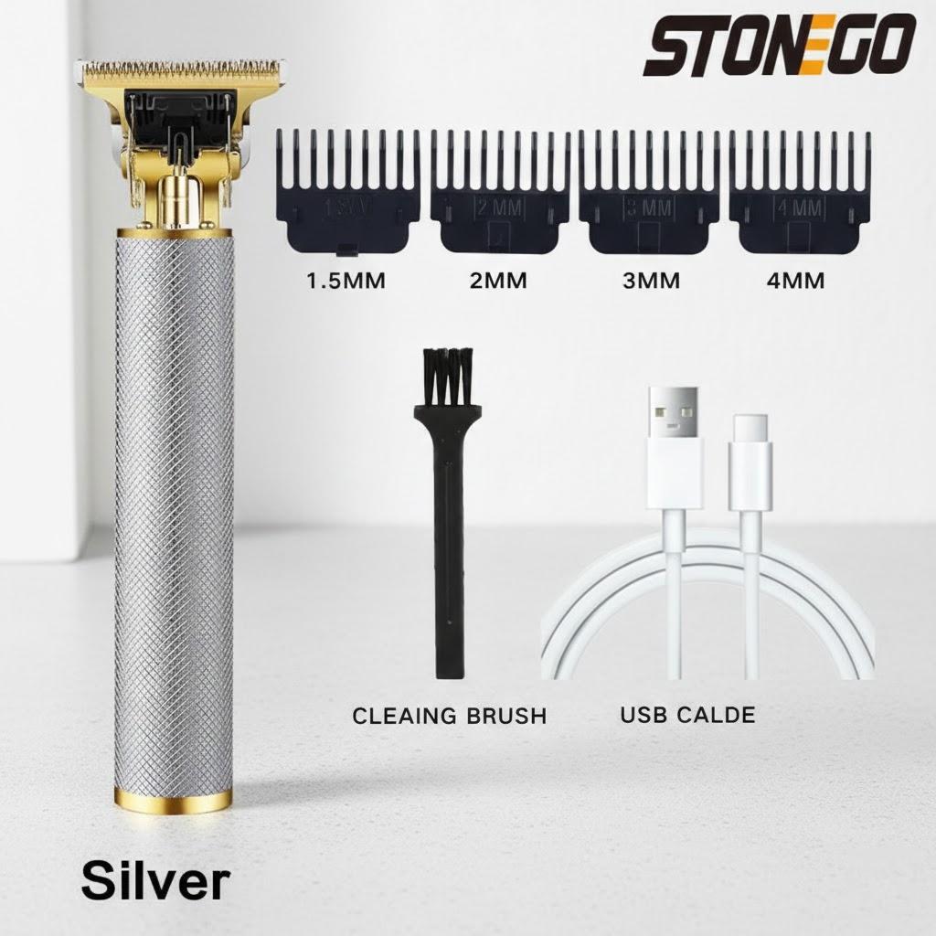 

Portable Cordless Hair Clipper Kit T Blade Guide Comb Rechargeable Professional Salon Barber Haircut Tool серебряный