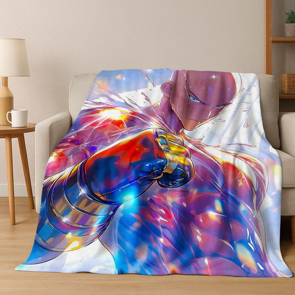 Anime One Punch Man Saitama Cartoon Cartoon Flannel Blanket,Cozy Soft Throw Blanket for Home Bedroom Bed Sofa Picnic Cover Kids