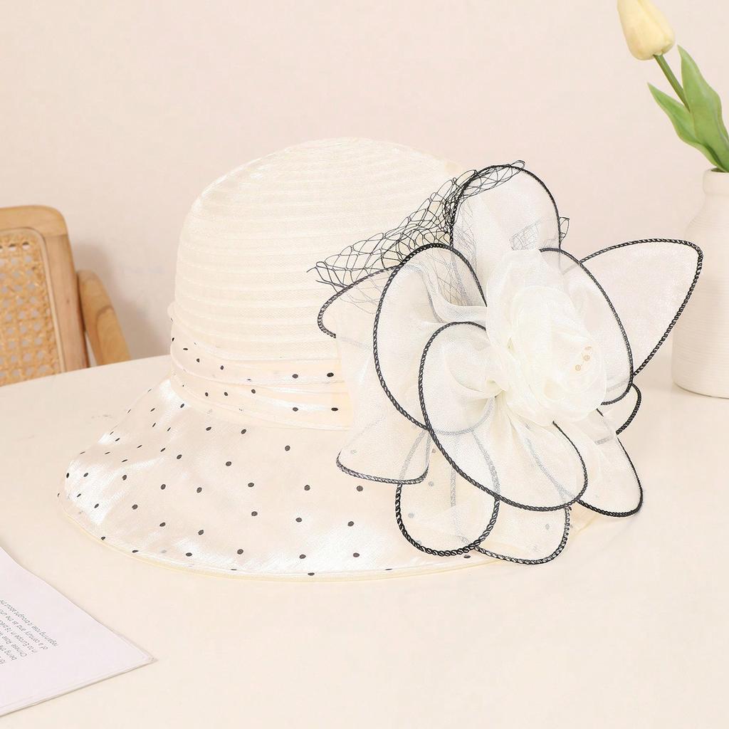 New French organza mesh flower hat summer fashion trendy brand sunscreen sunshade big eaves hat retro elegant millinery hat