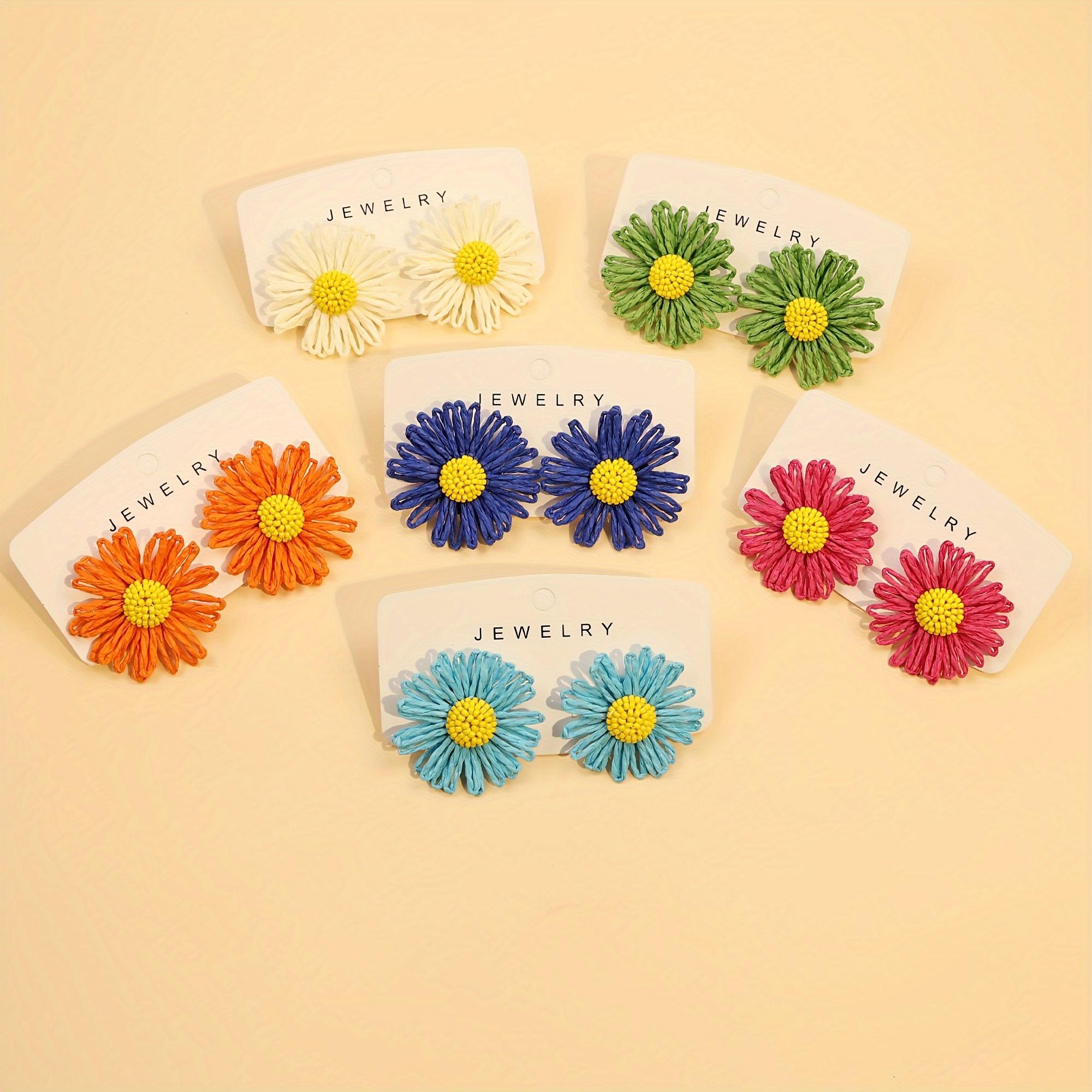 

Красочные серьги-гвоздики с цветочным принтом, летние пляжные серьги-гвоздики из рафии ручной работы, женские ювелирные аксессуары