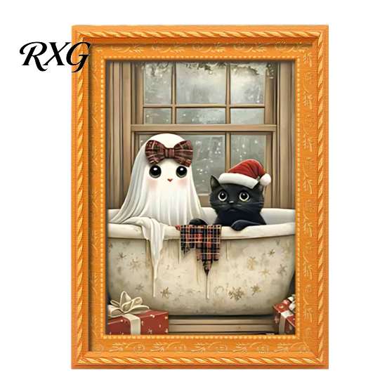 Christmas Gift for Family Halloween Refrigerator Magnets, Cute Cat Ghost Bathing Picture Frame Retro Funny Home Decorations Highland Cow Magnetic