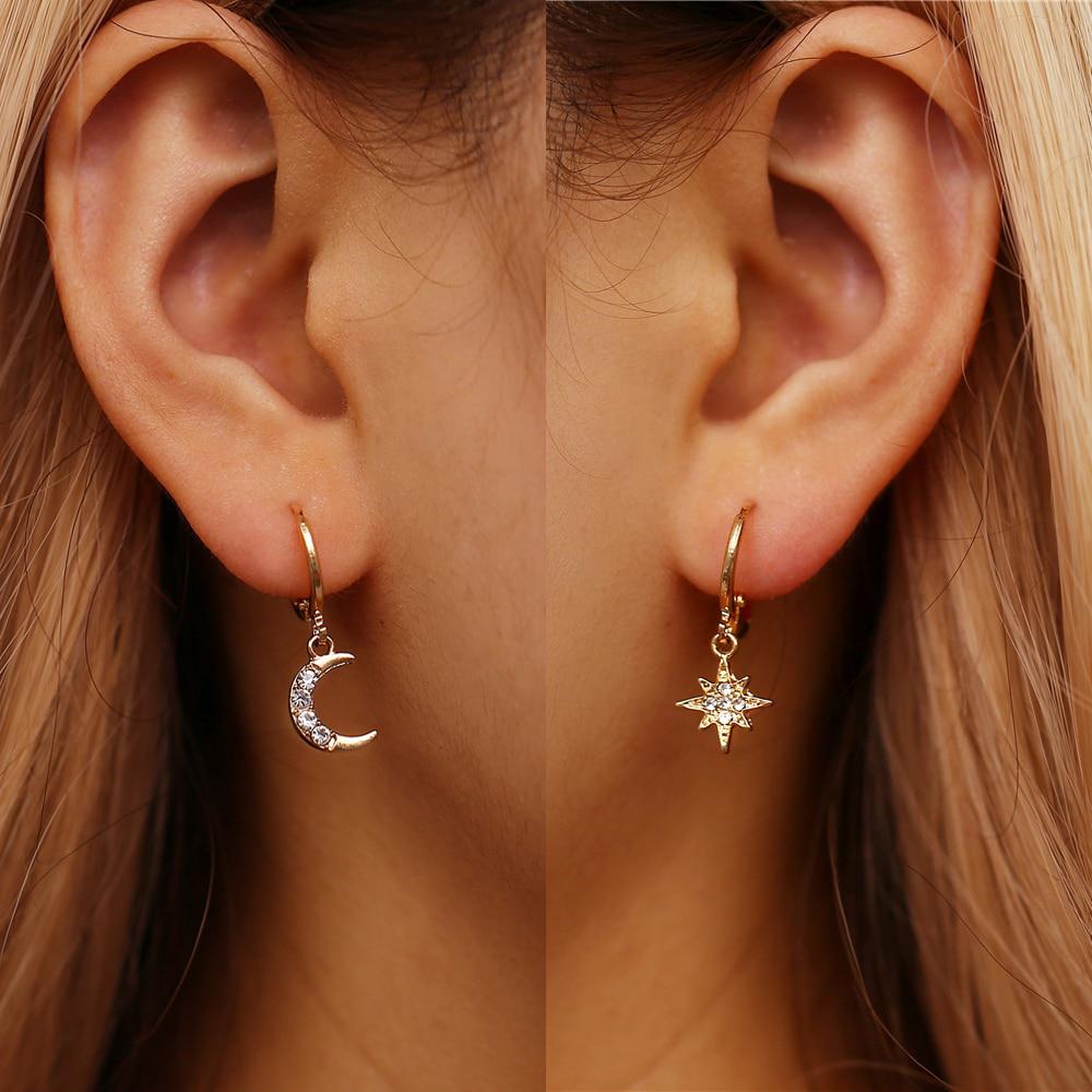 Fashion Moon Asymmetric Earrings for Woman Trendy Geometric Pendant Dangle Female Jewelry
