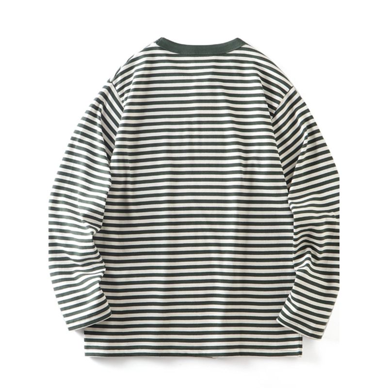 American Retro Heavyweight Pure Cotton Striped Long-Sleeve T-Shirt for Men, Autumn and Winter Sailor Shirt, Export Quality Trendy Brand Base Shirt