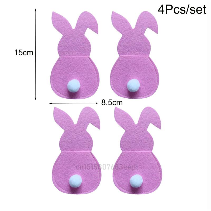 Easter Bunny Knife and Fork Holder 4Pcs/set Easter Eggs Rabbit Cutlery Bags Tableware Organizer Table Decorations Party Supplies