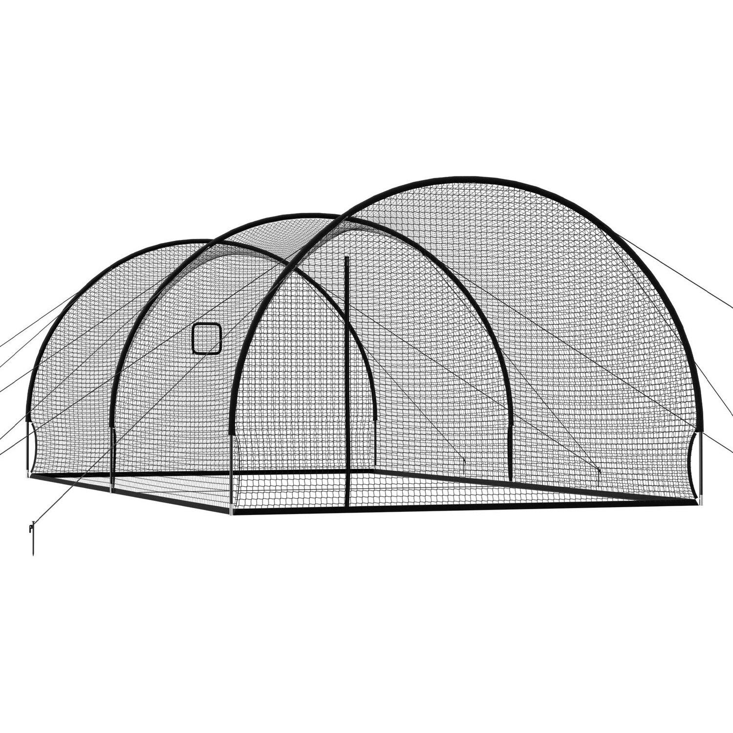 Klatka do odbijania baseballowego, 6780 x 3700 x 2400 mm Wolnostojąca Przenośna Klatka do Odbijania, Klatki do Uderzeń z 4-warstwowego Bezwęzłowego Poliestru i Maszyna do Rzucania