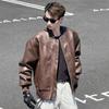 Schwarze Schöne Baseballkragen Lederjacke Herren Herbst Kurz Motorradjacke