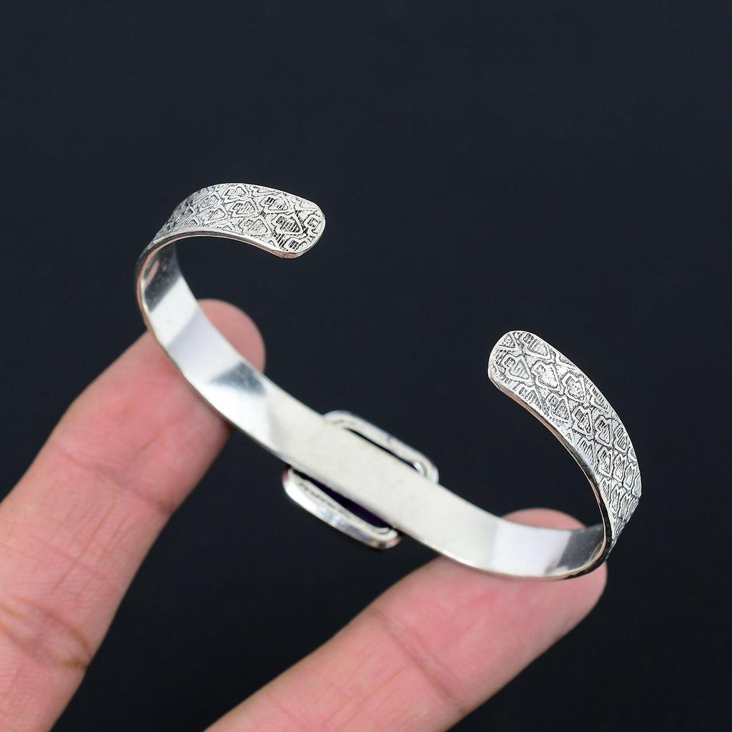 Wedding Gift For Her 925 Silver Natural Star Amethyst Gemstone Bangle Adjustable