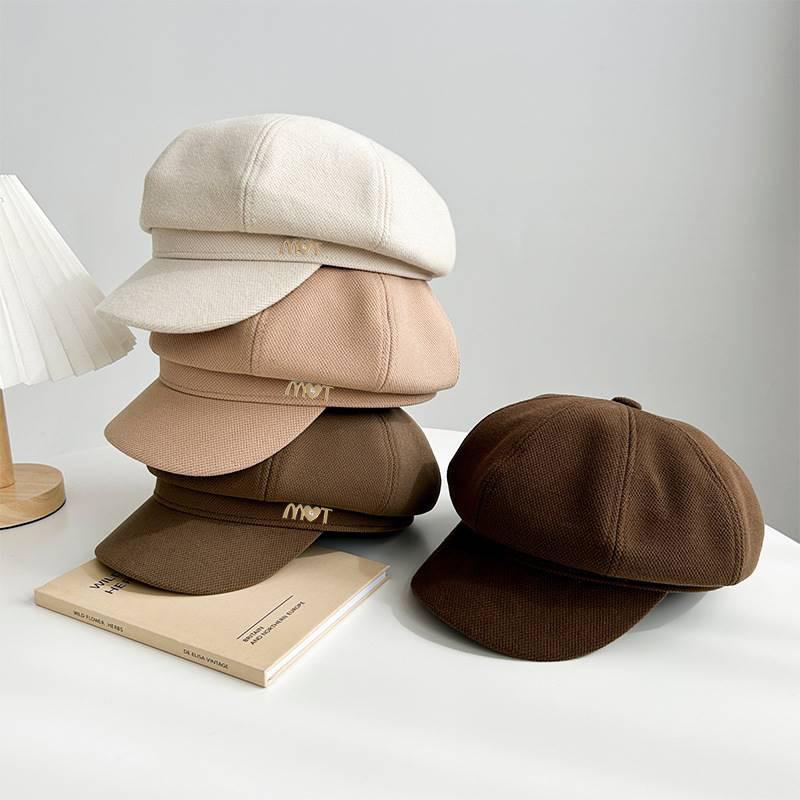 Fashion New Hat for Women Showing Their Faces Small Black Octagonal Hat  Korean Style Autumn and Winter Versatile Painter Hat Duck Tongue Beret Trendy