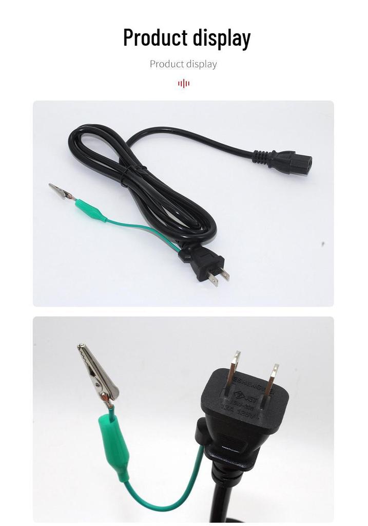 PSE Certified Japanese Power Cord with Alligator Clips, 3-Core, 0.75/2 Square, 1.8 Meters