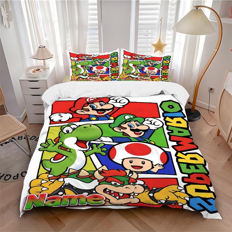 Custom Name Super Mario Characters Print 3Pcs Bedding Set Duvet Cover With 2 Bedro Pillowcase Home Birthday Gift