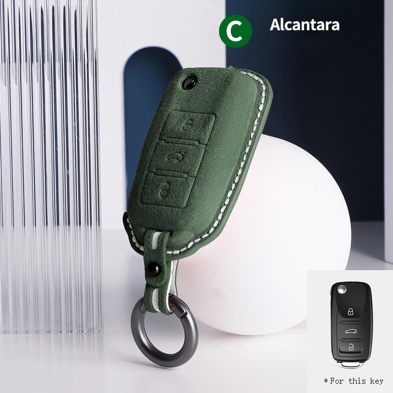 

Italian Suede Leather Car Key Case For Volkswagen Vw Polo Golf Passat Tiguan Beetle Caddy T5 Up Eos Skoda Octavia Seat Leon Alte